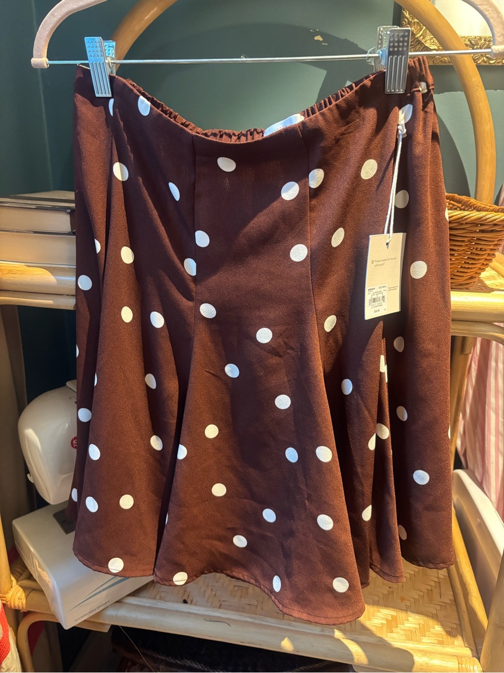 Polka Dot A-Line Skirt in Brown with White Dots NWT Lauren Conrad
